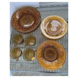 Vntg Plates & Cups, Indiana Glass Amber Sandwich