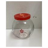 Glass canister w/IU sticker (lid cracked)