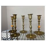 5 Vntg Brass Candle Sticks