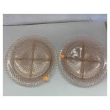 2 Pink Depression Glasses Divided Plates