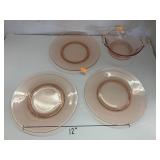 3 Plates & Double Handle Bowl, Chipped Pink
