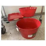 2 Red Ice Buckets and a serving Tray