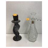 Vntg Anchor Hocking oil cruet & candlestick