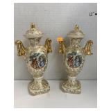 Pair of Vntg porcelain Empire Urns