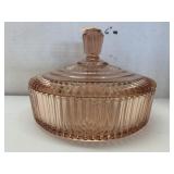 Candy dish, Lid Cracked, Pink Depression Glass