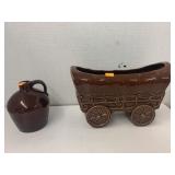 Conestoga wagon Flower Pot, Cracked, and jug