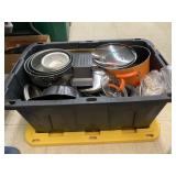 Tote of kitchen items