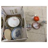 Box of orentiak plates, USA Dish,  and misc