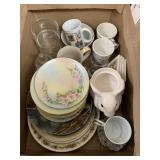 Box of decorative plates and misc glass