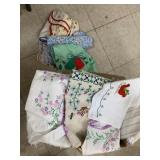 Box of Aprons, tablecloths, misc