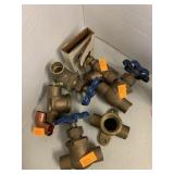 4 Female water Valves, 2 Couplers, and Brass