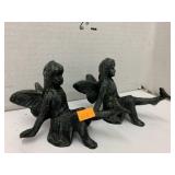 2 Cast Iron  Fairies with Bird on the Toe, heavy
