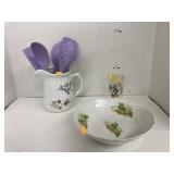 Vntg Elsie glass, bowl, & pitcher w/silicone