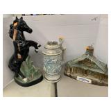 2 decanters and racing stein  - empty / no alcohol
