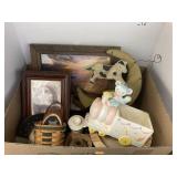 Assorted decor, wooden items, & planter