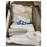 Box of Vntg Table Cloths and Linens?