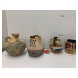 4 PCs Decorative Pottery and wood Vases