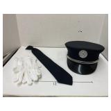 Firefighter dress hat, tie, & gloves