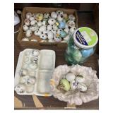 Ceramic Easter Eggs, egg carton, & basket