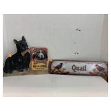 2 Signs, Milk Bone Cardboard, Quail Metal