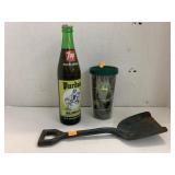 Metal Shovel, John Deere Cup, 7up Purdue Bottle