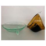 Glass basket (crack) and green bowl