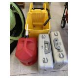 Gas can, mop bucket, 2 cases