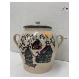 Birdhouse canister with lid, chip and crack