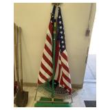 Rakes, brooms, USA flags