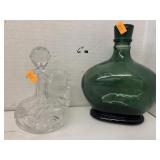 Glass Cruet and Green Bottle or Vase