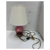 Vntg Cranberry Glass Table Lamp, Works