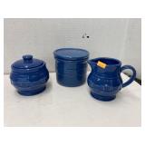 Longaberger sugar bowl, creamer, & salt jar