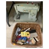 Singer sewing machine - no power cord - and items