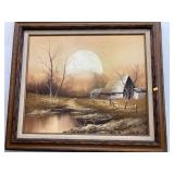 Framed, signed moon oil painting (26 x 30 in)