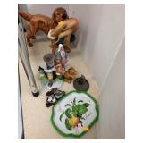 Dog holding duck and misc figurines / decor
