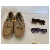 Sperry shoes and 2 sunglasses