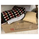Blanket, pillows, Christmas tree