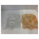 2 Dishes, Federal Glass Square Diamond Point