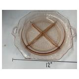 Glass Plate, Pink Divided Anchor Hocking Mayfair