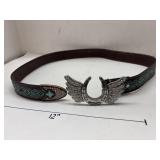 Brown Leather Belt w/ a turquoise-accented