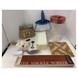 Misc Box, Knife, Tupperware, Table Cloth Weights
