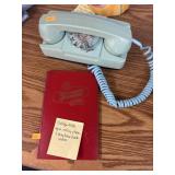 Vintage Aqua Colored Rotary Phone & Address Book