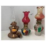 3 Mini oil lamps , Hong Kong, Glass and Copper