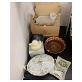 Misc Duck Bank, Dishes, 2 Boxes of Snack Sets