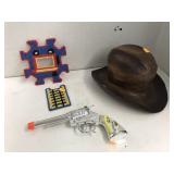 Wood Carved Cowboy Hat, Cap Gun, Plastic Canvas