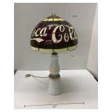 Milk glass lamp with plastic Coca-Cola shade