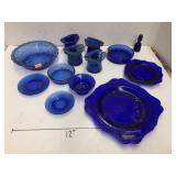 Blue Glass Group, Ashtrays, Plates, Chips
