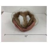 Vntg Mink Fascinator Dusty Rose Bow Hat
