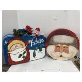 Painted Santa suitcase and hat box