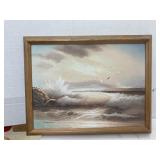 Framed, signed seascape oil painting